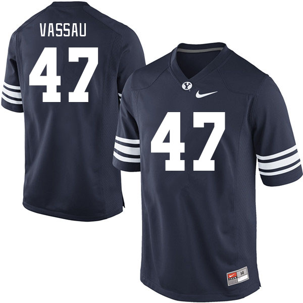 Men #47 Kyle Vassau BYU Cougars College Football Jerseys Stitched-Navy - Click Image to Close